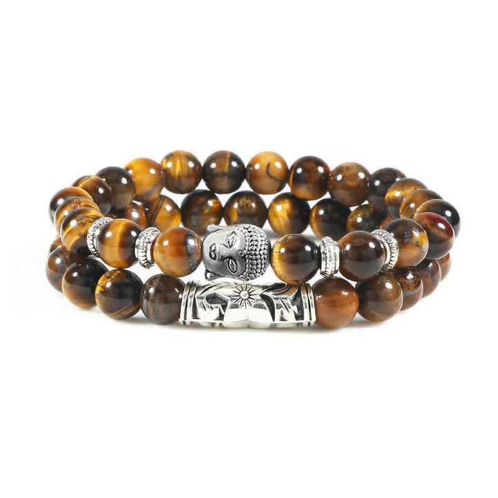 Bracelet de protection Bouddha en agate cristal naturel 2 pièces