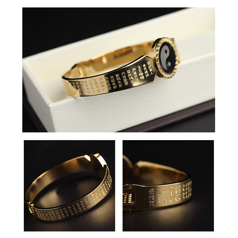 Bracelet jonc en acier titane Buddha Stones Yin Yang Lotus Om Mani Padme Hum Mantra Harmony