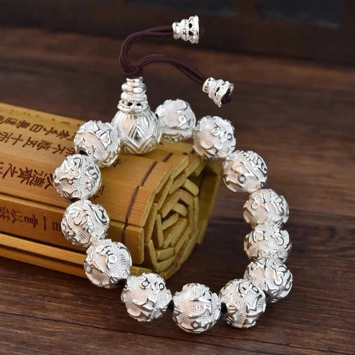 Bracelet amulette en perles en alliage sculptées avec Buddha Stones tibétaines Om Mani Padme Hum