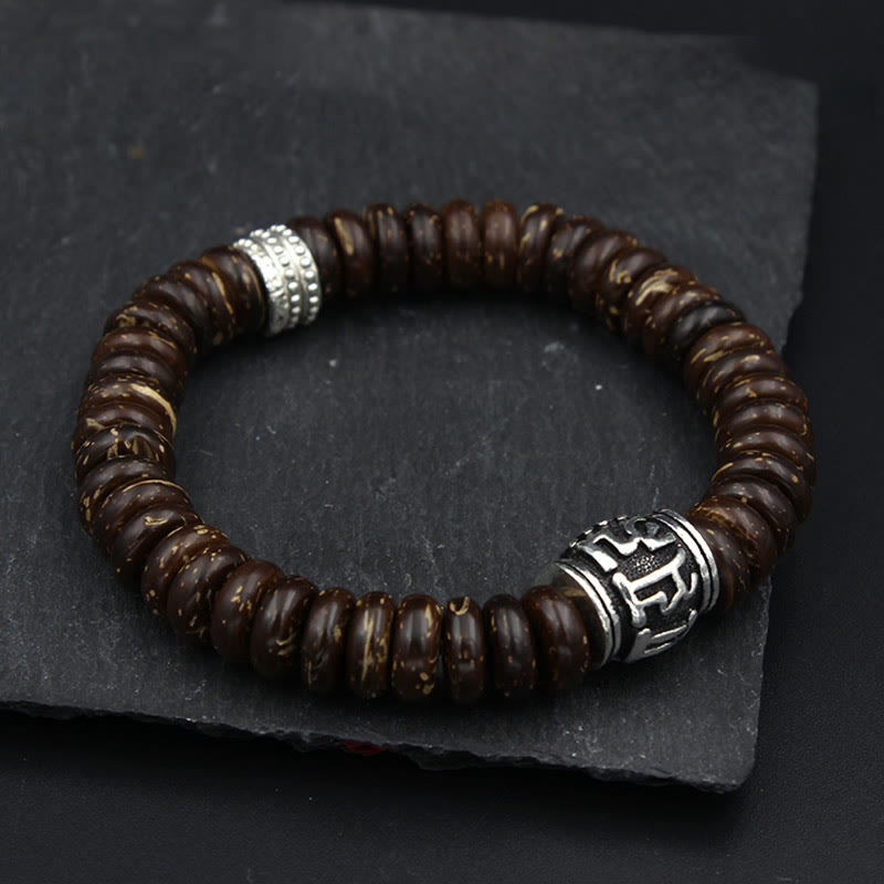 Bracelet Buddha Stones en coquille de noix de coco tibétaine naturelle Om Mani Padme Hum positif