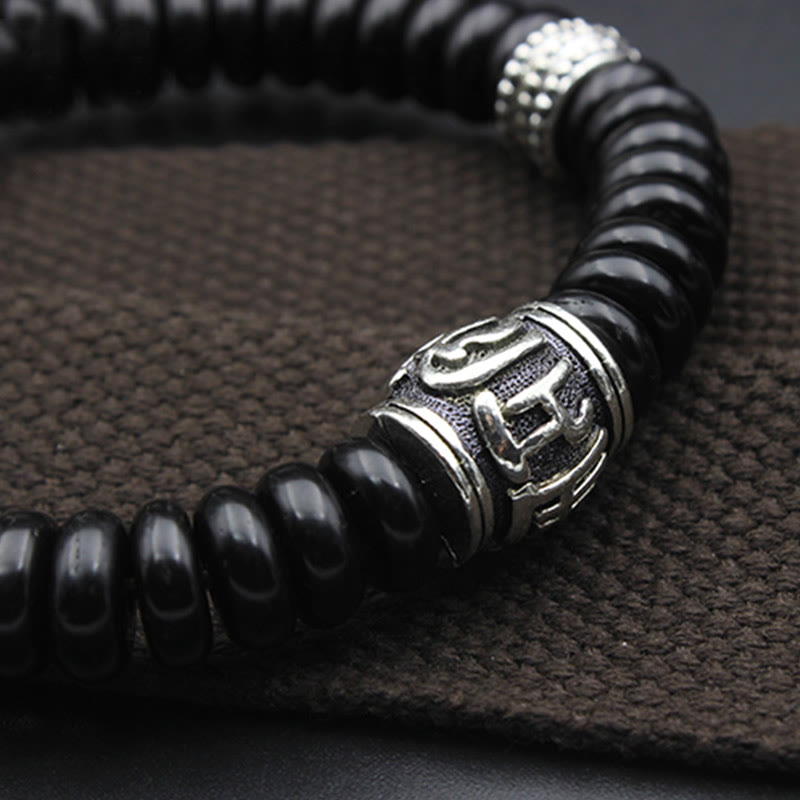 Bracelet Buddha Stones en coquille de noix de coco tibétaine naturelle Om Mani Padme Hum positif