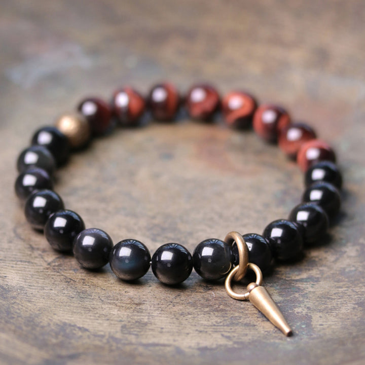 Bracelet couple force cuivre cristal sodalite obsidienne noire Buddha Stones