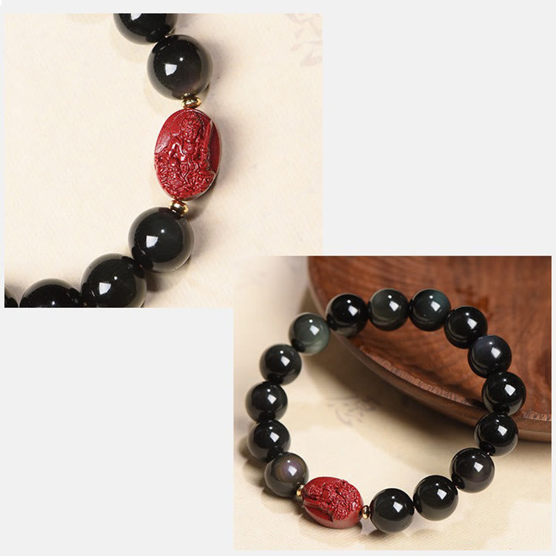 Bracelet de purification en obsidienne noire naturelle et cinabre avec Buddha Stones et zodiaque chinois