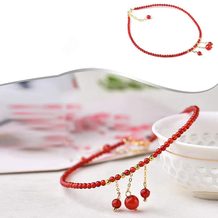 Bracelet de cheville en agate rouge, confiance et calme