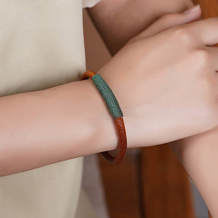 Bracelet en cuir tibétain fait main avec Buddha Stones et boucle porte-bonheur en forme de cinq éléments - image 7