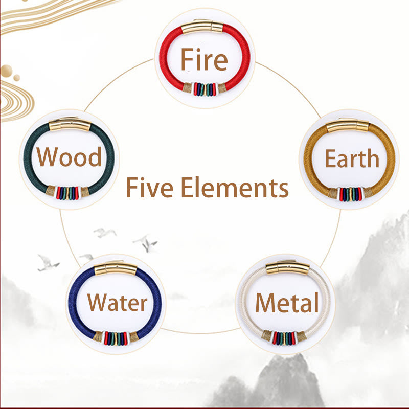 Bracelet tressé tibétain fait main en Buddha Stones avec nœud King Kong coloré et cinq éléments porte-bonheur