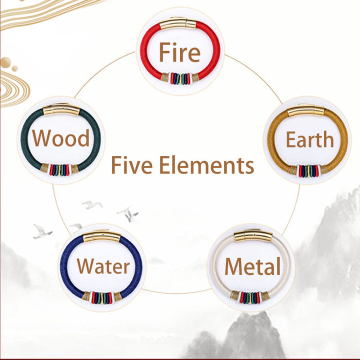 Bracelet tressé tibétain fait main en Buddha Stones avec nœud King Kong coloré et cinq éléments porte-bonheur