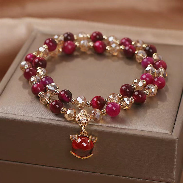 Bracelet double tour de protection œil de tigre rouge et renard Buddha Stones