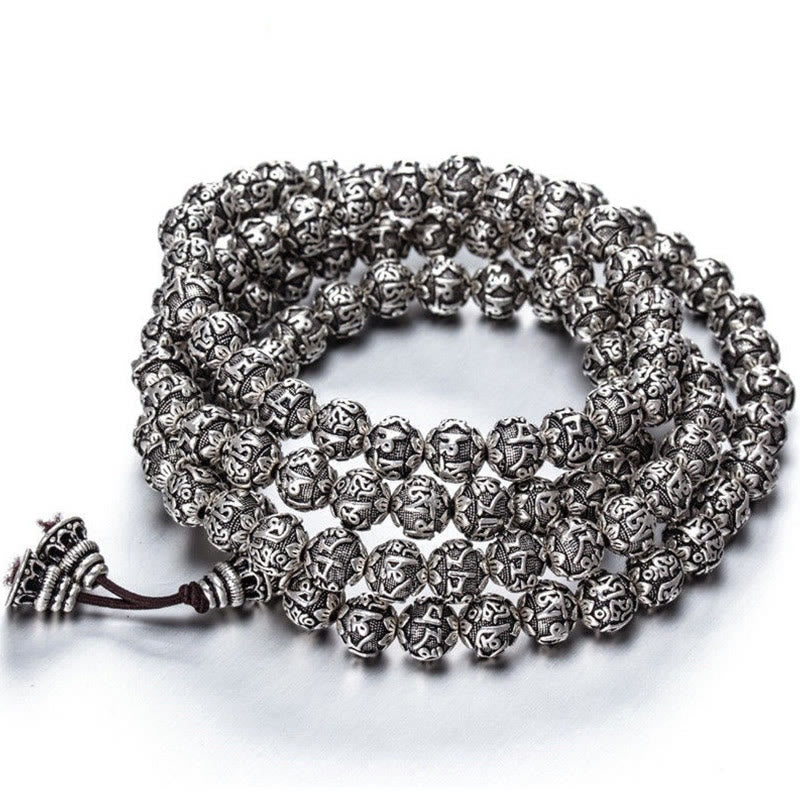 Bracelet amulette en perles en alliage sculptées avec Buddha Stones tibétaines Om Mani Padme Hum