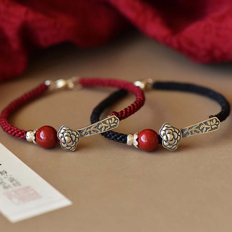 Bracelet de bénédiction en argent sterling 925 et cinabre Buddha Stones