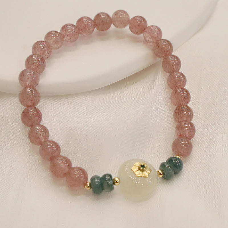 Bracelet de guérison en jade calcédoine et quartz fraise naturel Buddha Stones