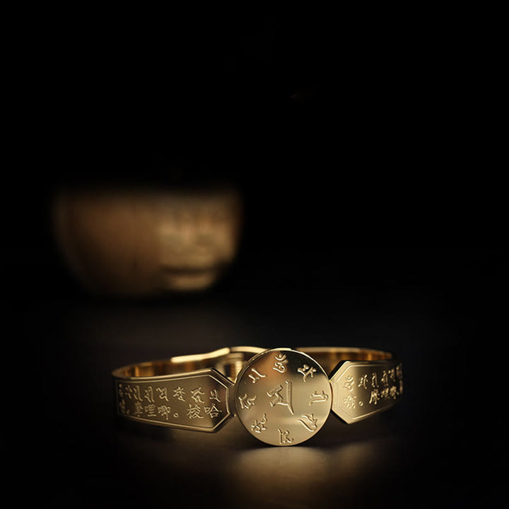 Bracelet jonc en acier titane Buddha Stones Yin Yang Lotus Om Mani Padme Hum Mantra Harmony