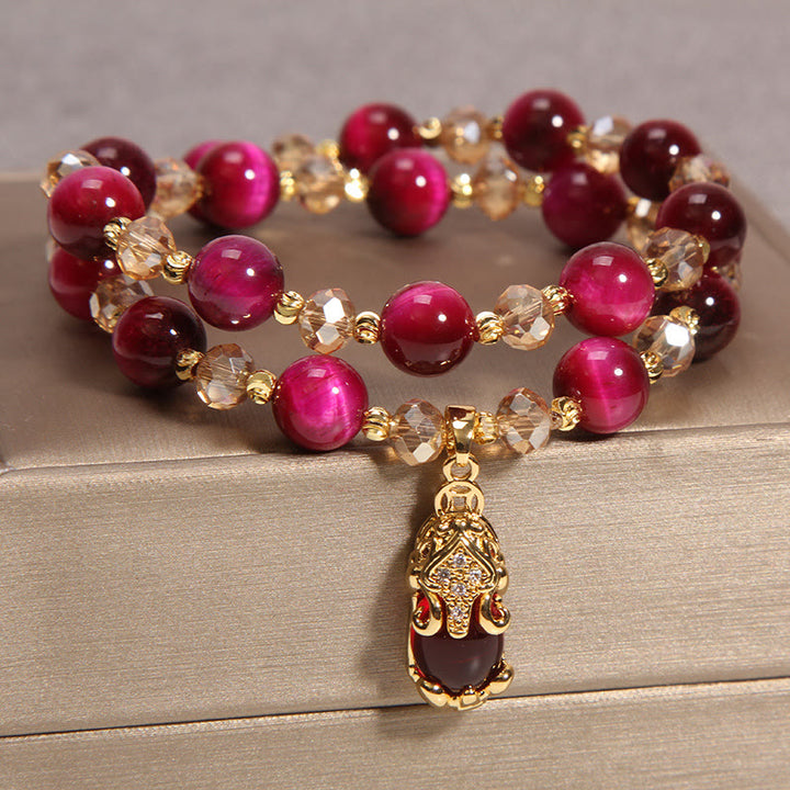 Bracelet double tour en œil de tigre Pixiu Fox pour protection du sac d'argent et confiance en soi