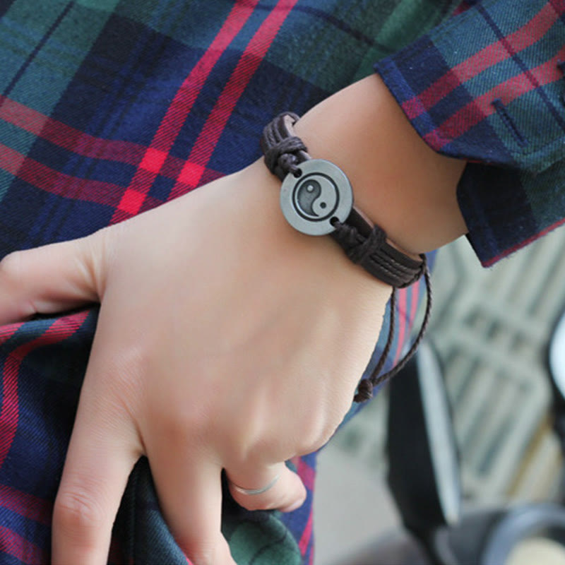 Bracelet en cuir avec cordon d'harmonie rétro Yin Yang et Buddha Stones