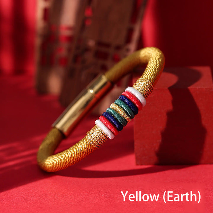 Bracelet tressé tibétain fait main en Buddha Stones avec nœud King Kong coloré et cinq éléments porte-bonheur