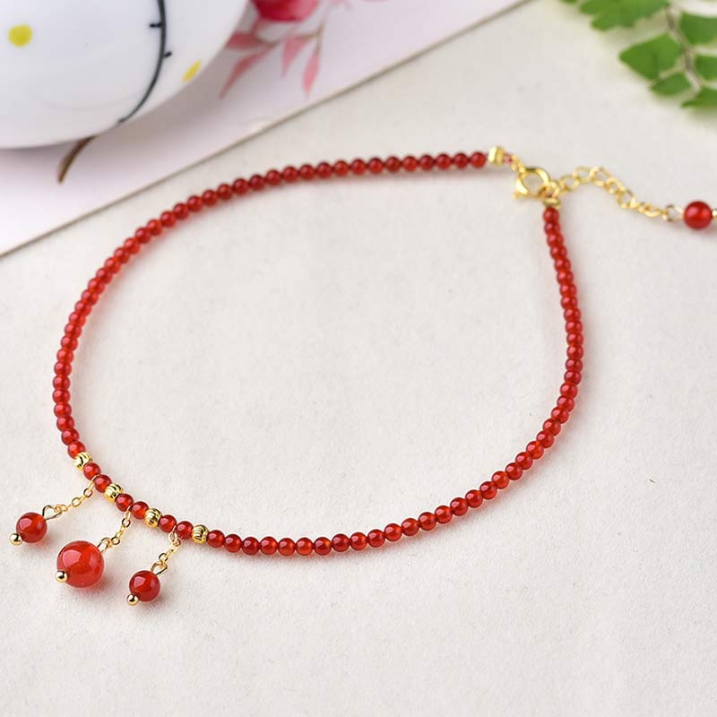 Bracelet de cheville en agate rouge, confiance et calme