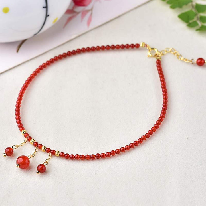 Bracelet de cheville en agate rouge, confiance et calme