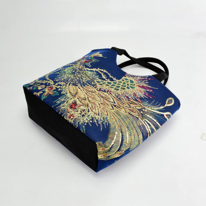 Sac fourre-tout brodé recto verso Buddha Stones Peacock Sac à bandoulière Sac à bandoulière
