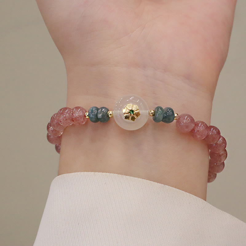 Bracelet de guérison en jade calcédoine et quartz fraise naturel Buddha Stones