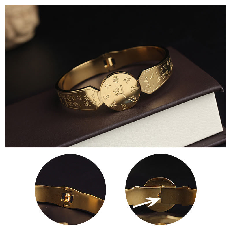 Bracelet jonc en acier titane Buddha Stones Yin Yang Lotus Om Mani Padme Hum Mantra Harmony