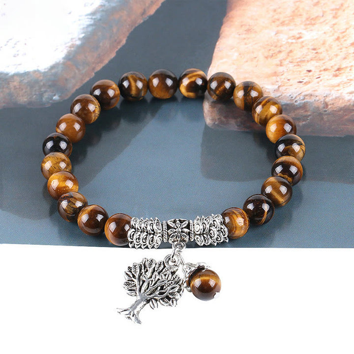 Bracelet extensible porte-bonheur en pierres précieuses naturelles de Buddha Stones Arbre de vie