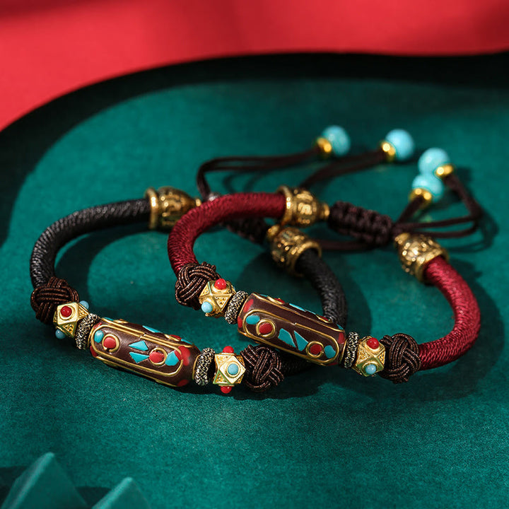 Bracelet tressé en turquoise tibétain fait main avec Buddha Stones Om Mani Padme Hum