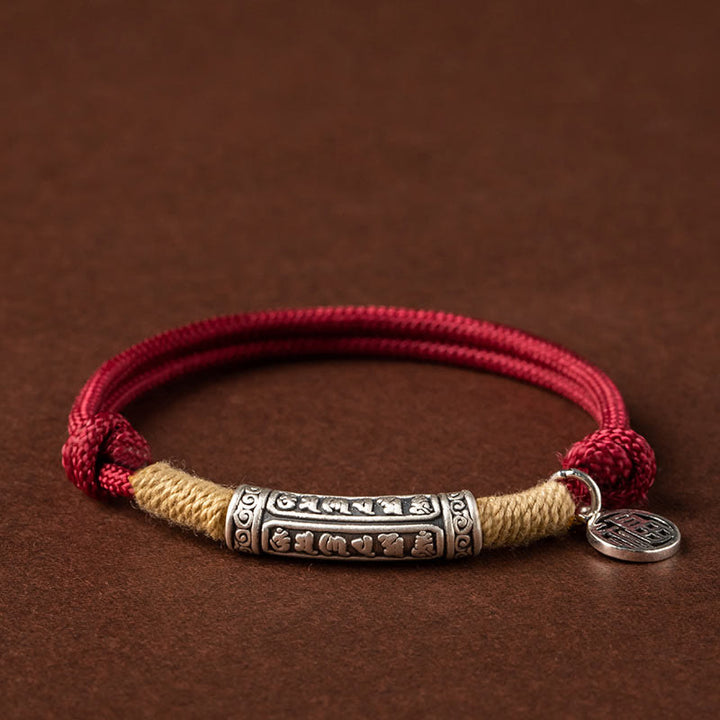 Bracelet tressé en argent sterling 999 fait à la main au Tibet avec Buddha Stones Om Mani Padme Hum Fu et personnage TopRank
