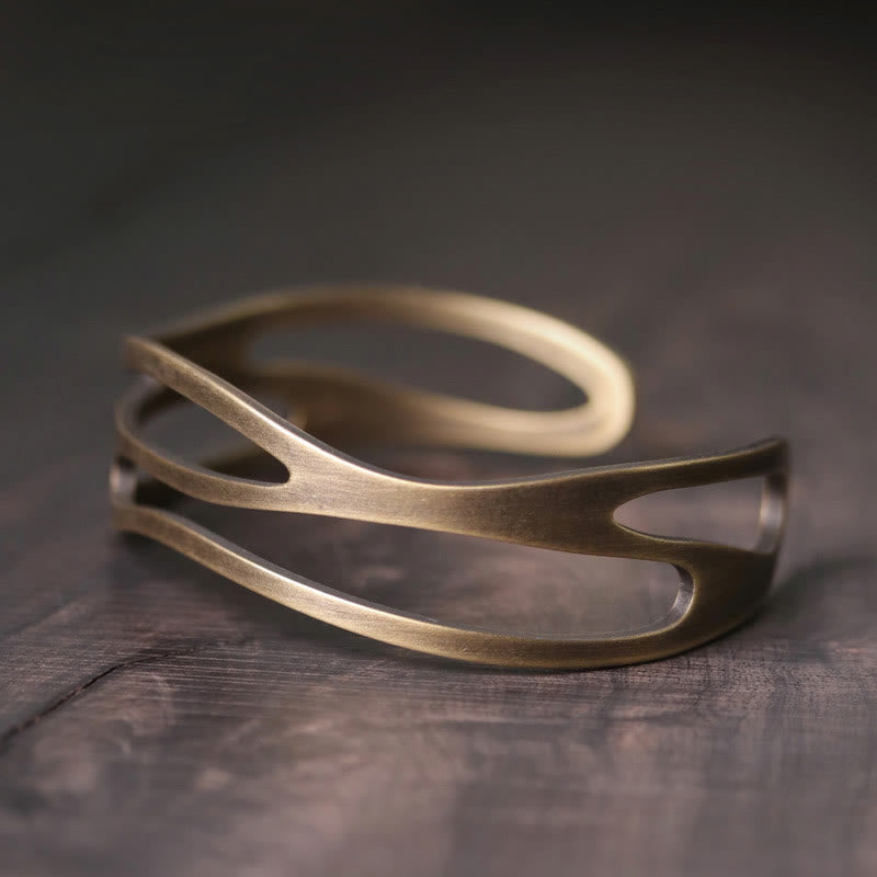 Bracelet manchette ajustable en cuivre et laiton courbé vintage Buddha Stones