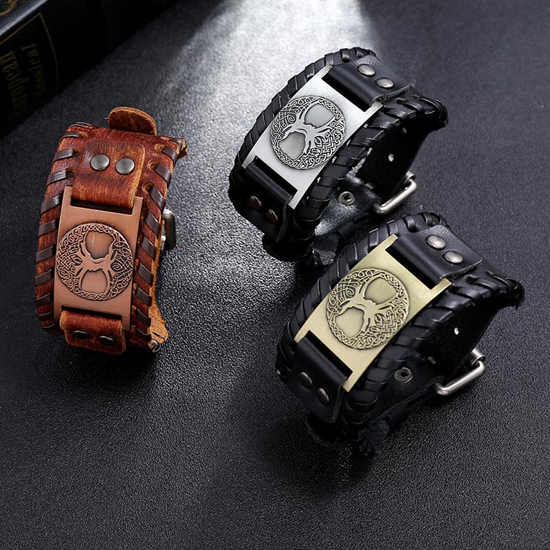 Bracelet en cuir avec Buddha Stones et arbre de vie porte-bonheur