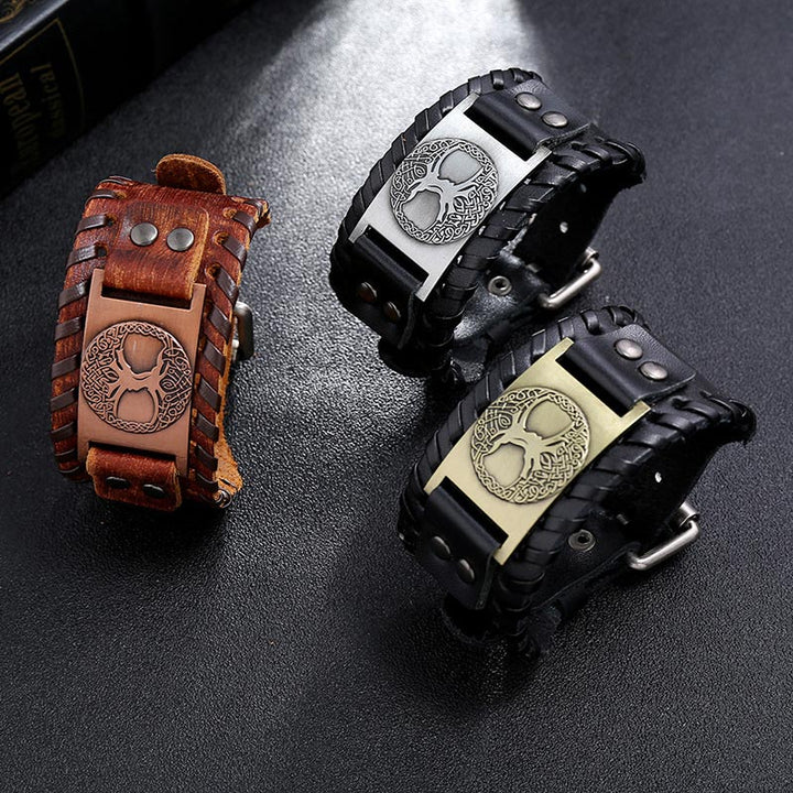 Bracelet en cuir avec Buddha Stones et arbre de vie porte-bonheur