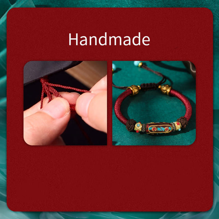 Bracelet tressé en turquoise tibétain fait main avec Buddha Stones Om Mani Padme Hum