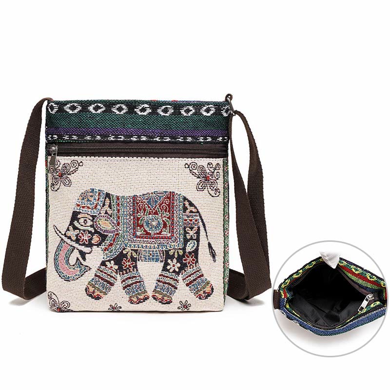 Sac fourre-tout en toile brodé Buddha Stones Elephant Butterfly Sac à bandoulière Sac à bandoulière