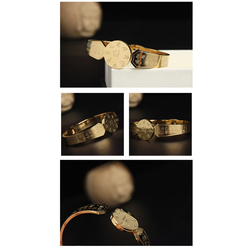 Bracelet jonc en acier titane Buddha Stones Yin Yang Lotus Om Mani Padme Hum Mantra Harmony