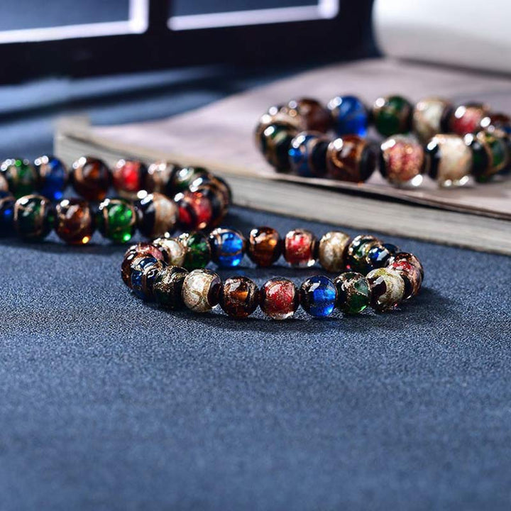 Bracelet porte-bonheur en perles de verre Liuli colorées avec Buddha Stones