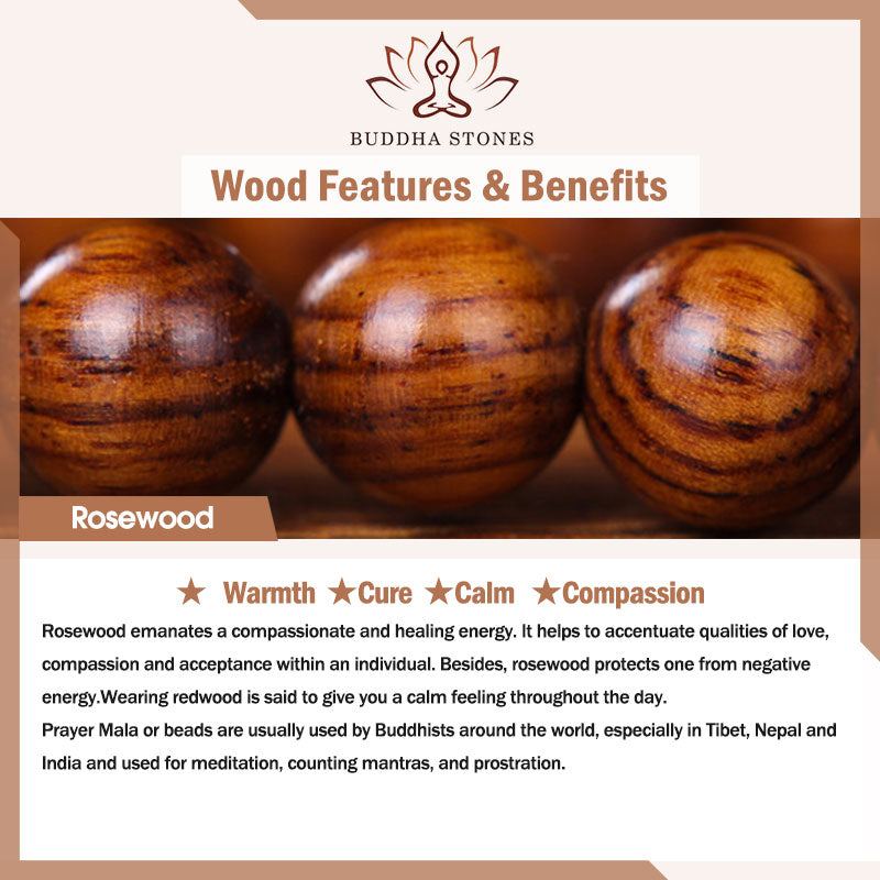 Bracelet PiXiu en bois de rose tibétain avec Buddha Stones et gravure - image 5
