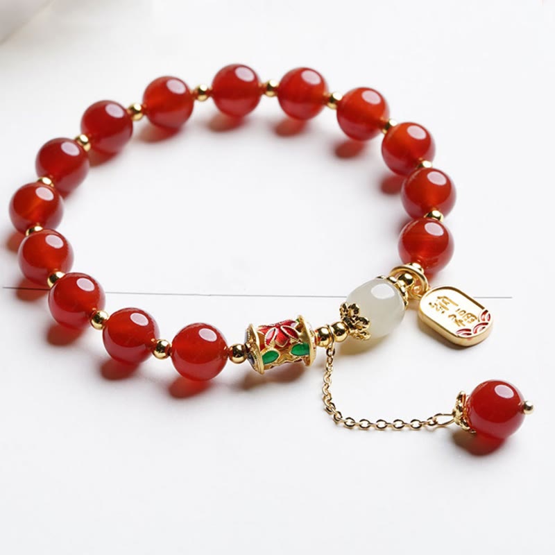 Bracelet à breloques en jade Hetian rouge naturel avec Buddha Stones et caractère Fu