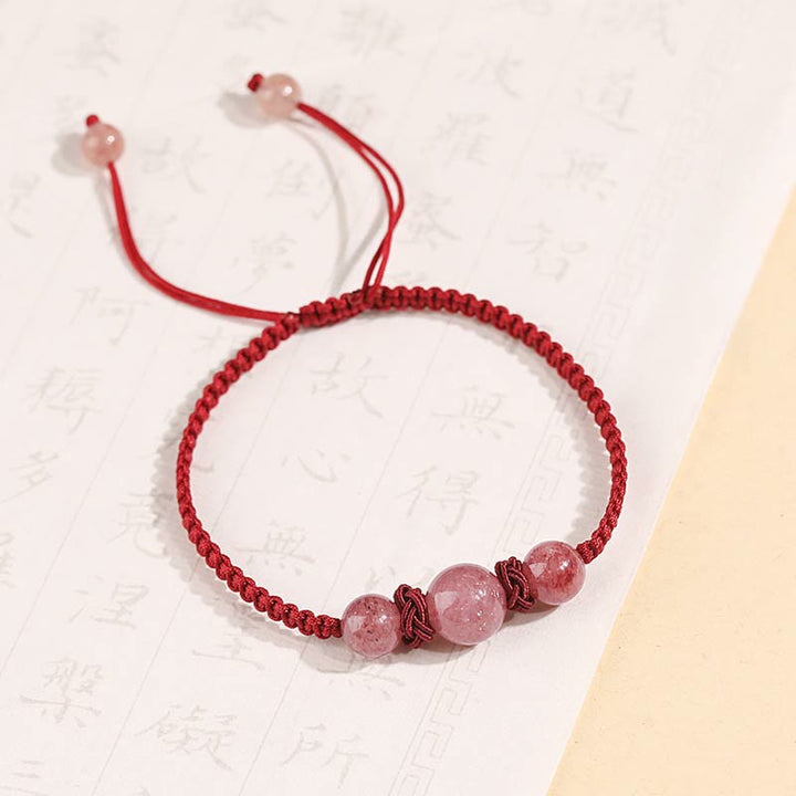 Bracelet de cheville tissé en fil rouge avec cristal de quartz fraise naturel Buddha Stones