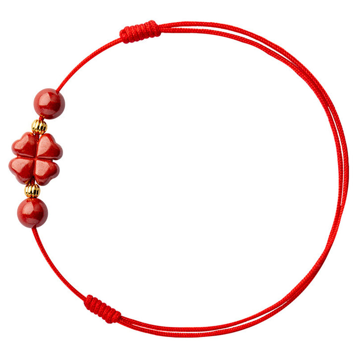 Bracelet de cheville en corde calme Buddha Stones à quatre feuilles et bénédiction en cinabre