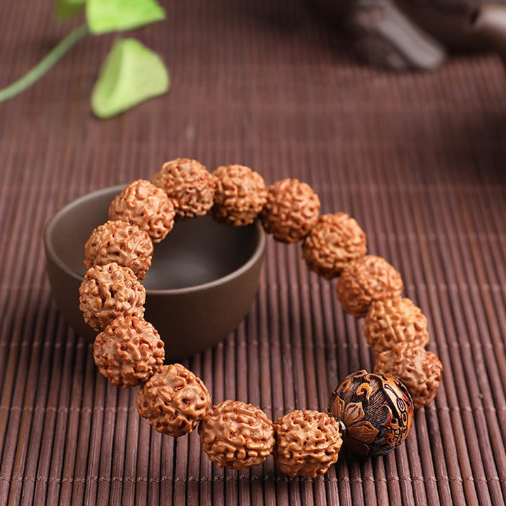 Bracelet porte-bonheur en cuivre Buddha Stones tibétaines Rudraksha Bodhi Seed PiXiu