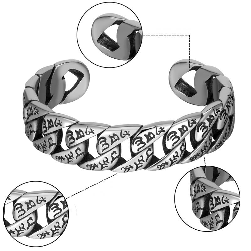 Bracelet jonc tibétain en acier titane avec Buddha Stones et mantra Om Mani Padme Hum