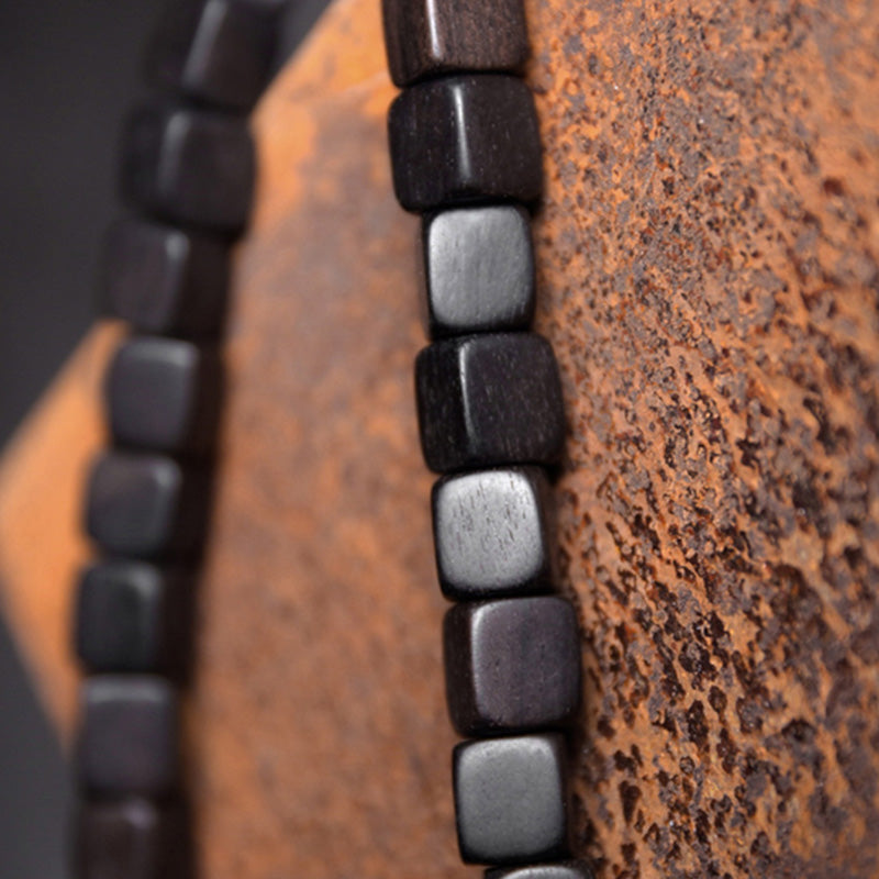 Bracelet couple paix en cuivre avec perles dzi en bois d'ébène