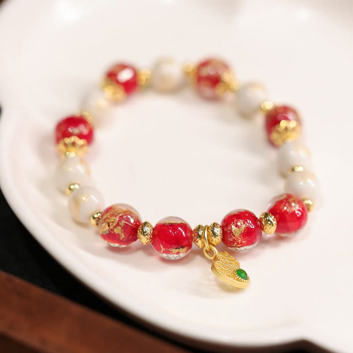Bracelet en perles de porcelaine avec perles de verre et encens en forme de gourde en Buddha Stones, dieu de la richesse, porte-bonheur Liuli