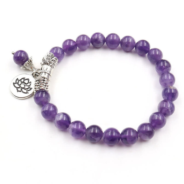 Bracelet d'équilibre et de guérison en cristal d'améthyste et de lotus en Buddha Stones