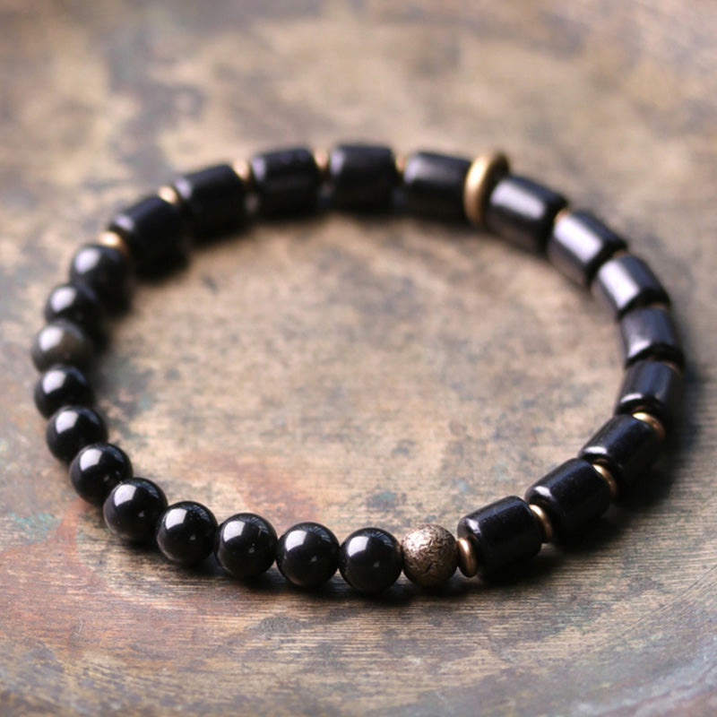 Bracelet couple paix Buddha Stones bois d'ébène jaspe rouge mousse agate cristal cuivre