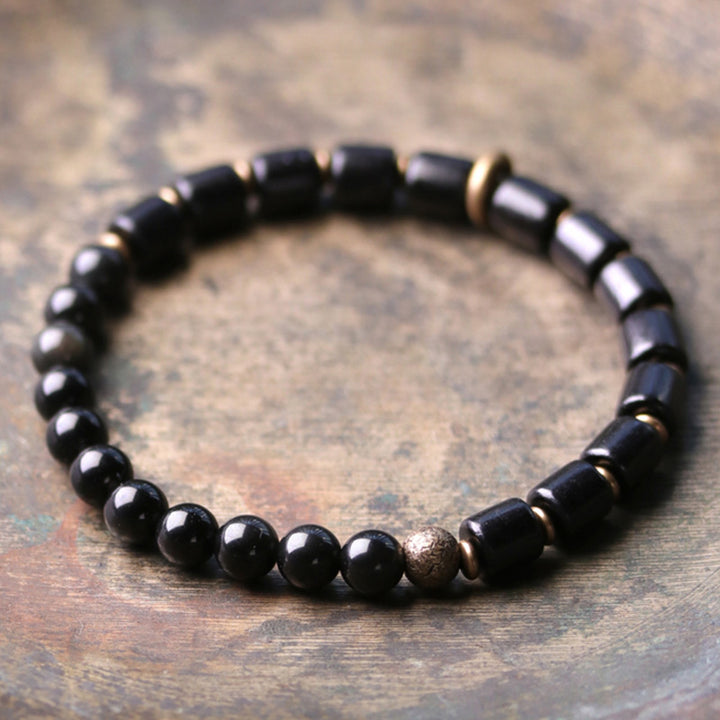 Bracelet couple paix Buddha Stones bois d'ébène jaspe rouge mousse agate cristal cuivre