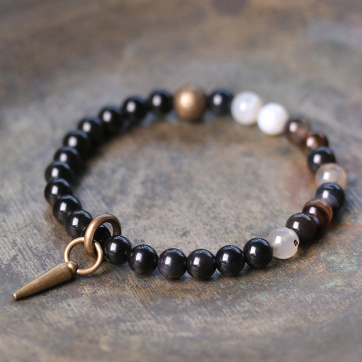 Bracelet couple force cuivre cristal sodalite obsidienne noire Buddha Stones