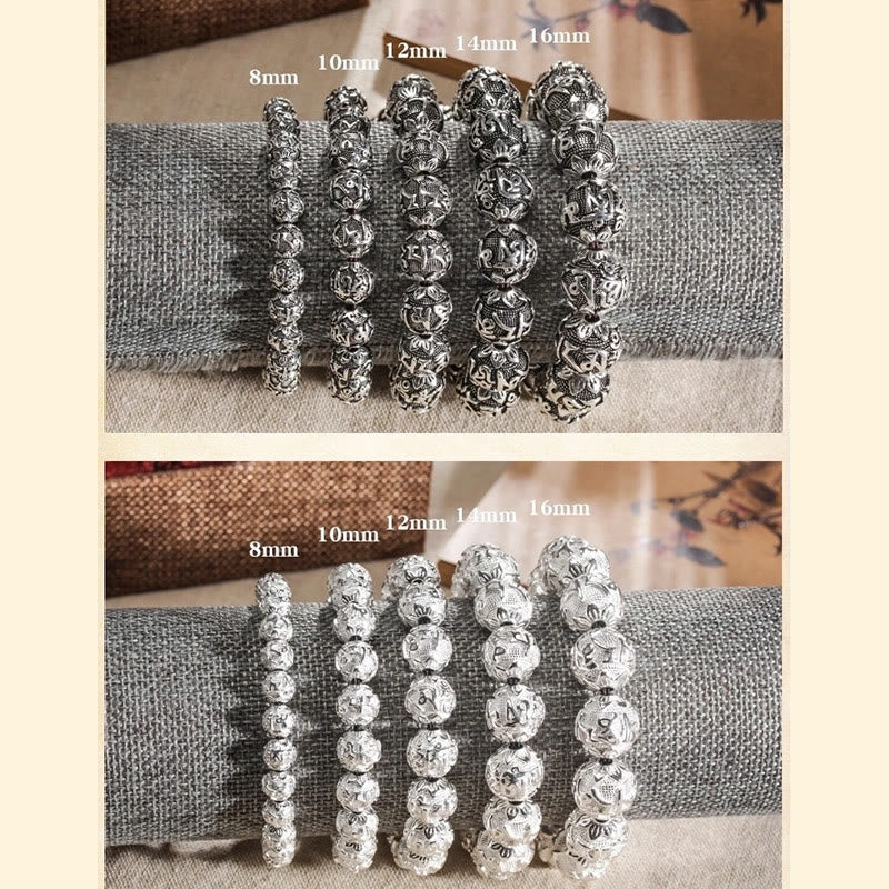 Bracelet amulette en perles en alliage sculptées avec Buddha Stones tibétaines Om Mani Padme Hum