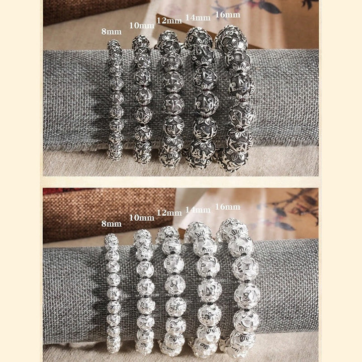 Bracelet amulette en perles en alliage sculptées avec Buddha Stones tibétaines Om Mani Padme Hum