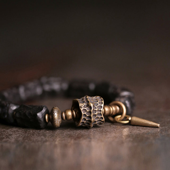 Bracelet Couple Protection Équilibre Bois Ébène Cuivre Buddha Stones