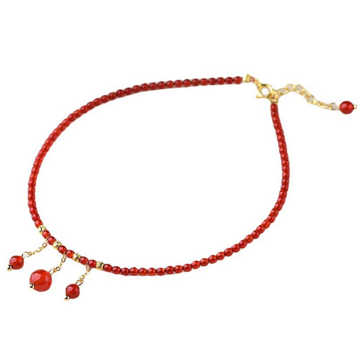 Bracelet de cheville en agate rouge, confiance et calme